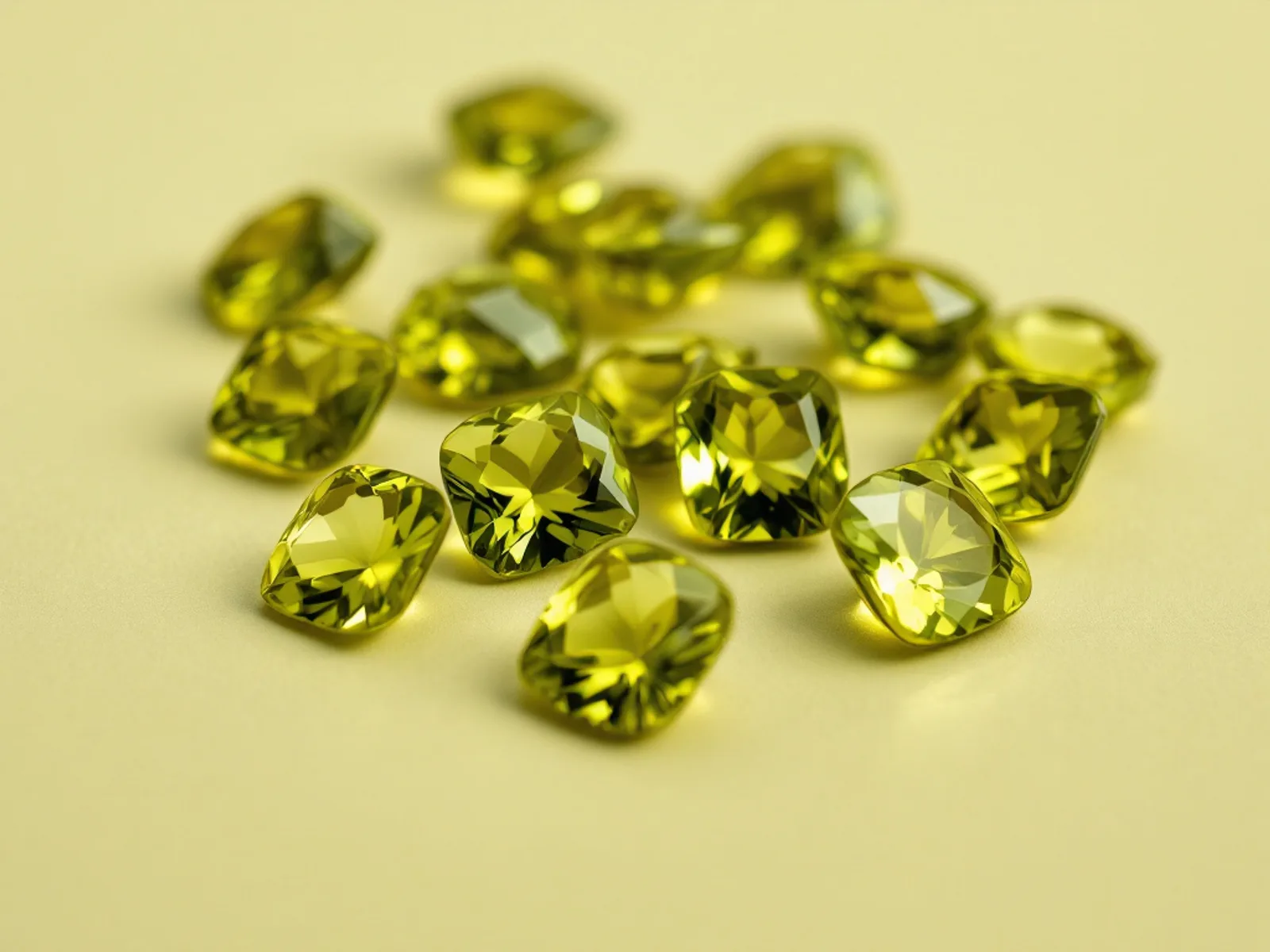 Loose peridot gemstones